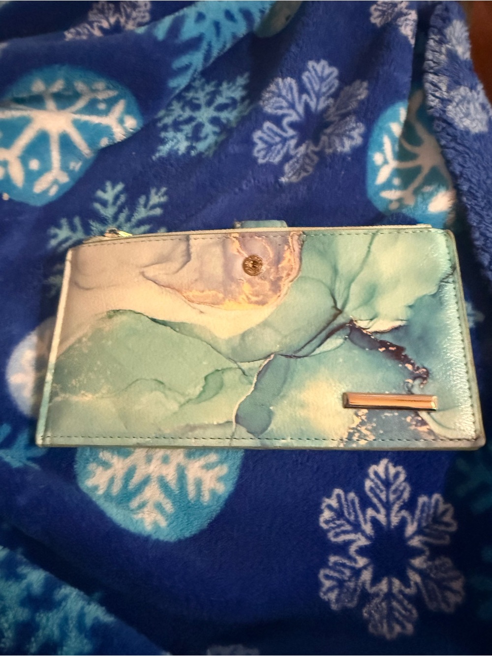 Women's Marble Wash Zip Wallet - Aqua Blue